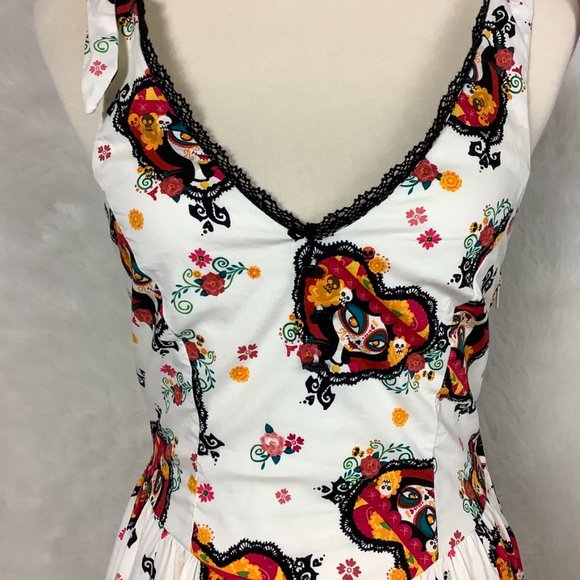Vintage 90s Hot Topic Book Of Life Dias De Los Muertos Halter Dress S - Picture 2 of 6